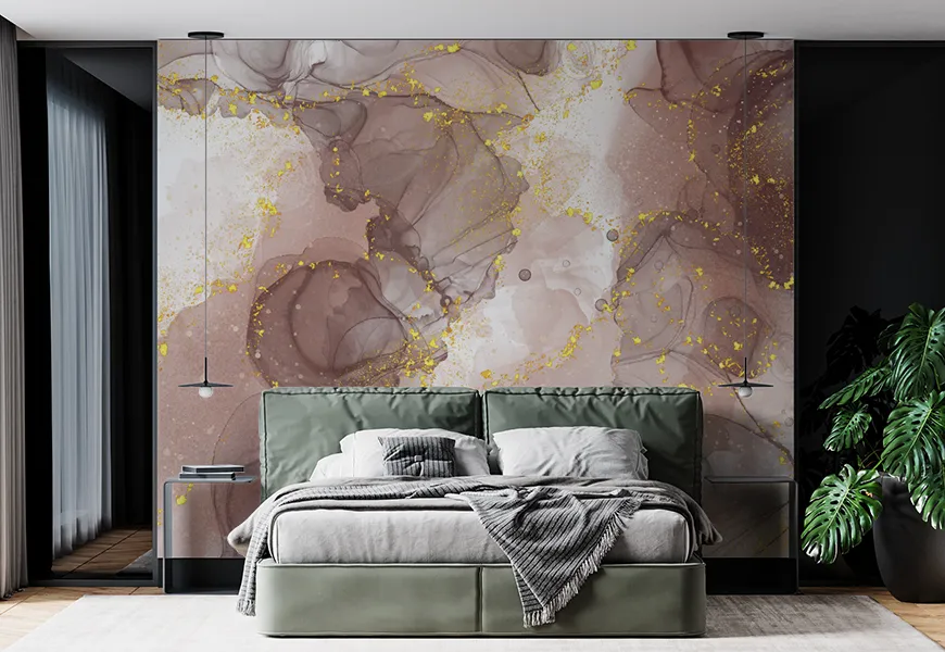 پوستر دیواری اتاق خواب عروس و داماد طرح سنگ با رگه های طلا